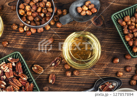Healthy vegetable nuts oil bottle. 127857894