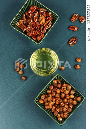 Healthy vegetable nuts oil bottle. 127857895