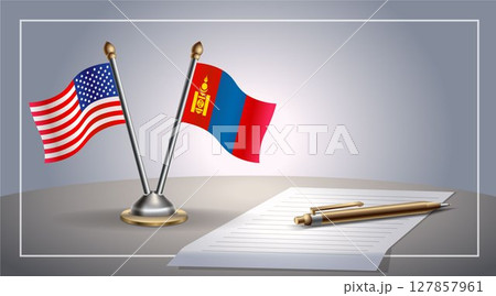 Small national flag of United States (USA) and Mongolia flag Relation, Template Vector Illustration 127857961