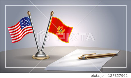 Small national flag of United States (USA) and Montenegro flag Relation, Template Vector Illustration 127857962