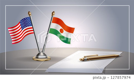 Small national flag of United States (USA) and Niger flag Relation, Template Vector Illustration 127857974