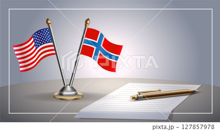 Small national flag of United States (USA) and Norway flag Relation, Template Vector Illustration Small national flag of United States (USA) and Norway flag Relation, Template Vector Illustration 127857978