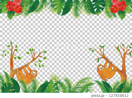 Watercolor sloth and tropical plant frame 2 Watercolor sloth and tropical plant frame 2 127858012