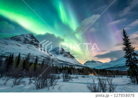 winter landscape with snow mountains 127858078
