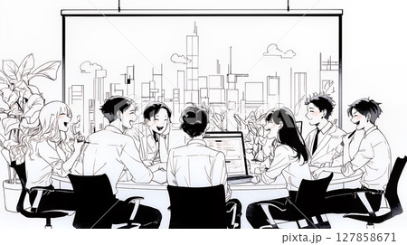 社内の打合せ・会議・ミーティング（シンプルな色使い）