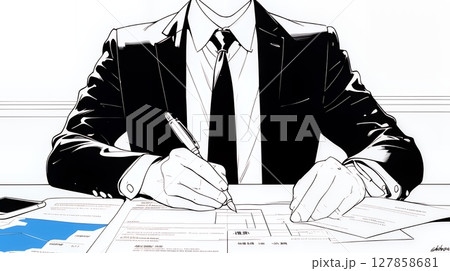 企画書を作成しているビジネスパーソン（シンプルな色使い）