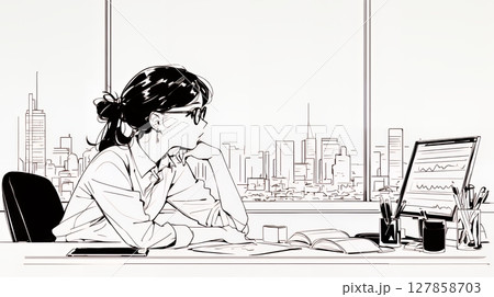 マーケティング・トレーディングデータなどの計量分析を行っている女性（シンプルな色使い）