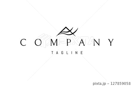 A vector logo featuring an abstract image a mountain with flowing air waves surrounding it. 127859058