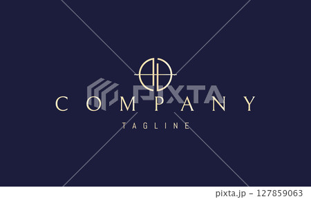 A vector golden logo featuring an abstract image a circle with a horizontal bar inside, forming the letter H in a minimalist style. 127859063