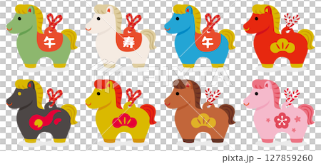 午年のかわいい馬の置物　セット 127859260