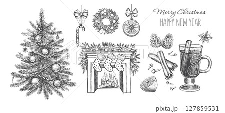 Christmas design element in doodle style. Hand drawn. Christmas design element in doodle style. Hand drawn. 127859531