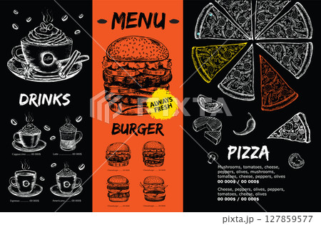 Menu restaurant brochure. Food flyer. Template design. Menu restaurant brochure. Food flyer. Template design. 127859577