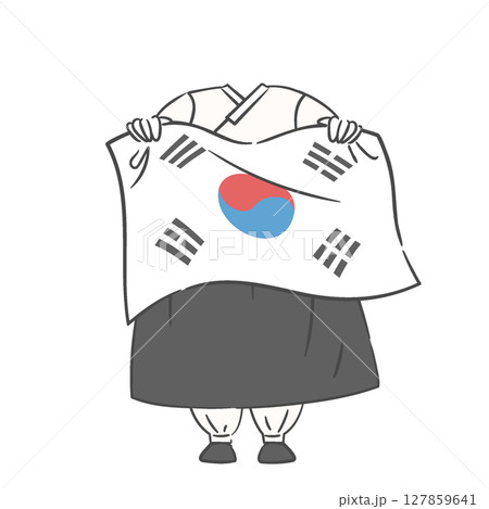 A character in old Korean attire holding the national flag, with a face cutout A character in old Korean attire holding the national flag, with a face cutout 127859641