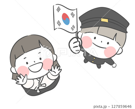 Children with Korean flag looking up Top view Children with Korean flag looking up Top view 127859646