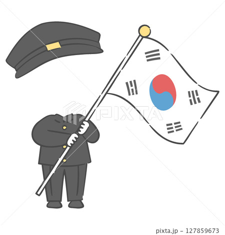 A character in old Korean attire holding the national flag, with a face cutout A character in old Korean attire holding the national flag, with a face cutout 127859673