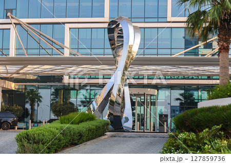 Dubai, UAE - September 25, 2024, Metallic Sculpture at the Entrance of Address Beach Resort, Showcasing Modern Architectural Design. Editorial Dubai, UAE - September 25, 2024, Metallic Sculpture at the Entrance of Address Beach Resort, Showcasing Modern Architectural Design. Editorial 127859736