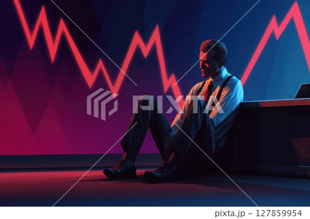 A man is sitting on the floor with his head down 127859954
