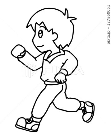 元気にジョギングする健康的な若い男性のイラスト　線画 127860051