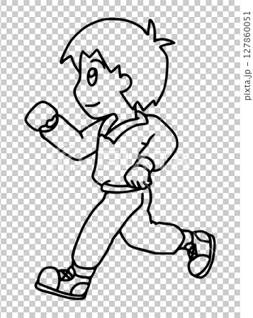 元気にジョギングする健康的な若い男性のイラスト　線画 127860051