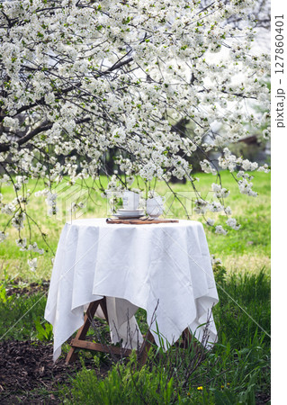 breakfast in the spring garden breakfast in the spring garden 127860401