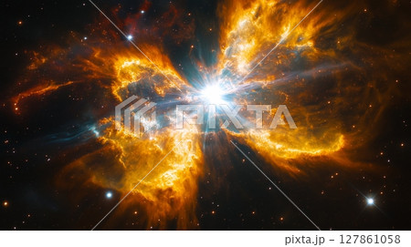 Stunning celestial display of a star's death in vibrant colors captured in deep space 127861058