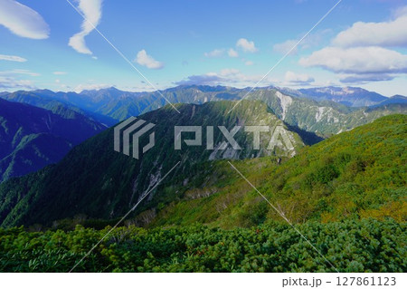 北葛岳山頂からの七倉岳・槍ヶ岳・薬師岳 北葛岳山頂からの七倉岳・槍ヶ岳・薬師岳 127861123