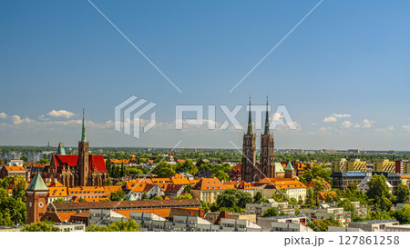 Aerial View of Historic Downtown with Colorful Buildings and Towers Aerial View of Historic Downtown with Colorful Buildings and Towers 127861258