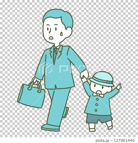 朝出かける親子 127861440