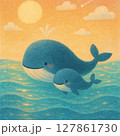 海を泳ぐクジラの親子」 127861730
