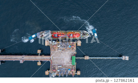 Aerial view LPG gas tanker ship on deep blue sea, Global business freight shipping import export logistic transportation oil and gas product tanker ship, Liquefied Petroleum Gas LPG tanker ship in sea Aerial view LPG gas tanker ship on deep blue sea, Global business freight shipping import export logistic transportation oil and gas product tanker ship, Liquefied Petroleum Gas LPG tanker ship in sea 127862161