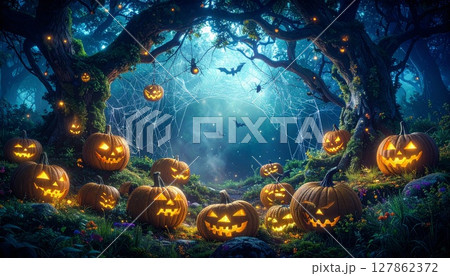 ハロウィンのカボチャの背景とコピースペース ファンタジー系 ハロウィンのカボチャの背景とコピースペース ファンタジー系 127862372