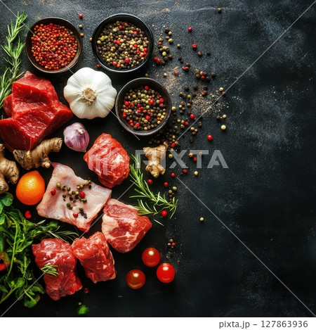 Fresh ingredients for a hearty meal preparation 127863936