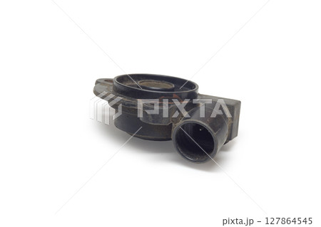 throttle position sensor for engines with distributed fuel injection system, connecting block. isolated on white background, with clipping path 127864545