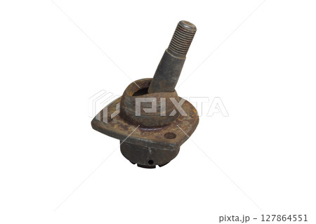 ball joint, upper, double wishbone suspension component, old, dismantled for replace. isolated on white background ball joint, upper, double wishbone suspension component, old, dismantled for replace. isolated on white background 127864551