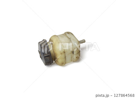 clutch fluid tank, pale white, gray cap, on white background, with clipping path 127864568