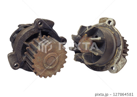 old car water pumps pair isolated on white background old car water pumps pair isolated on white background 127864581