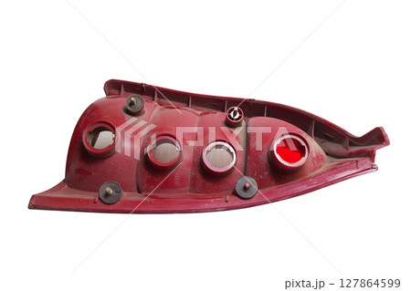 tail light of station wagon body car. on its lens, showing rear side, isolated on white background tail light of station wagon body car. on its lens, showing rear side, isolated on white background 127864599