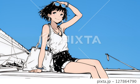 夏休みの思い出：漁師町への一人旅（シンプルな色使い）