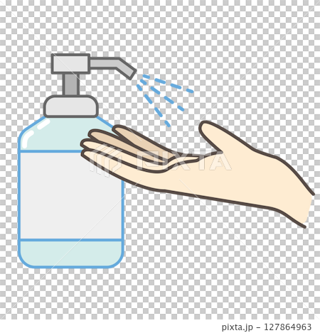 手をアルコールで消毒するイラスト 127864963