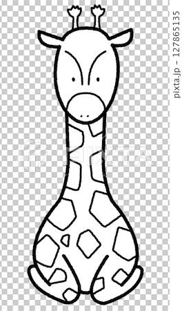 キリン　座っている　白黒　イラスト 127865135