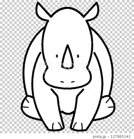 サイ　座っている　白黒　イラスト 127865141
