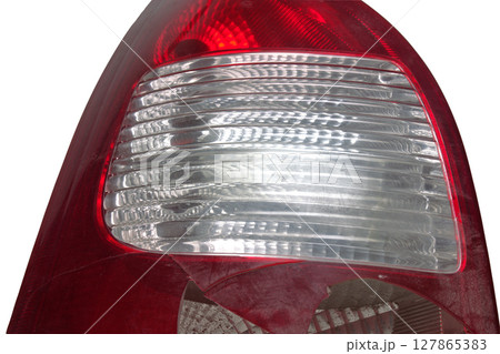 tail light of station wagon body car. broken, closeup on reverse lights, isolated on white background 127865383