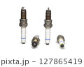 spark plugs kit, showing all sides, old, on white background, with clipping path 127865419