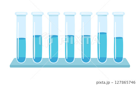 Creative classroom science art shows neat row of test vessels with dynamic liquid levels, flat shading style on uncluttered background, leaving ample room for promotional text or branding elements 127865746