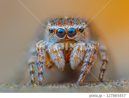 A Close-up picture of a Jumping Spider portrait Captured in Nature 127865857