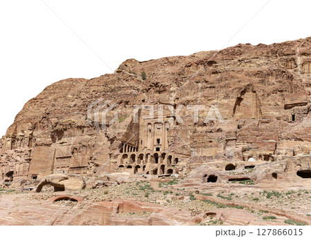 Mountains of Petra (carved on white background), Jordan, Middle East. Petra has been a UNESCO World Heritage Site since 1985 127866015