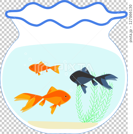 Illustration of a goldfish swimming in a fishbowl 127866130