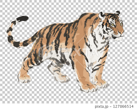 Majestic Tiger in Traditional East Asian Ink Wash Style 127866514