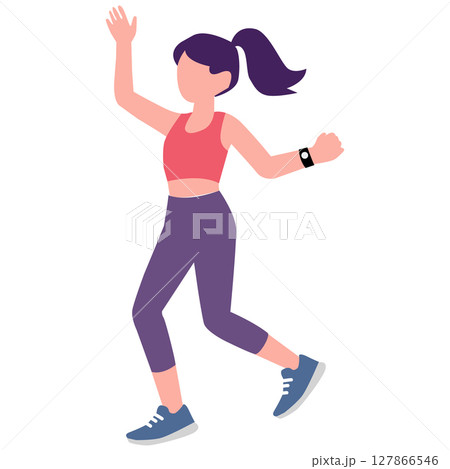 Woman is happily doing aerobics. Young woman doing fitness and yoga exercises. Cartoon active woman doing healthy aerobic exercises. Girls in sports wear engage fitness. Woman is happily doing aerobics. Young woman doing fitness and yoga exercises. Cartoon active woman doing healthy aerobic exercises. Girls in sports wear engage fitness. 127866546