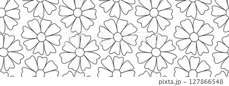A seamless pattern with flowers. An outline floral background. A simple flower black and white backdrop. 127866548